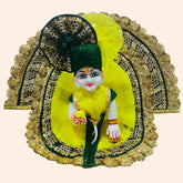 Lemon & Green Heavy Designer Laddu Gopal Ji Dress with Golden Lace & Pagdi