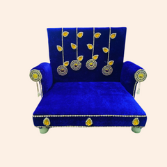 Blue Velvet Singhasan for Laddu Gopal Ji – Heavy Wooden Throne (10x8 Inch Designer Seat)