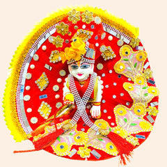 Red Heavy Laddu Gopal Ji Dress with Jerkins & Pagdi – Fully Decorated & Festive