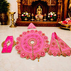 Designer Laddu Gopal Ji Dress Set with Matching Mukut, Patka & Blouse - Rose Pink