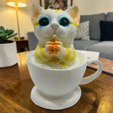 5 Inch Cat in Cup Showpiece – Dusty Marble Decorative Item
