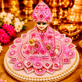 Designer Laddu Gopal Ji Dress Set with Matching Mukut, Patka & Blouse - Rose Pink