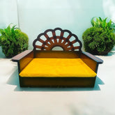 Premium Wooden Yellow Cushion Bed for Laddu Gopal Ji – Handcrafted Royal Design