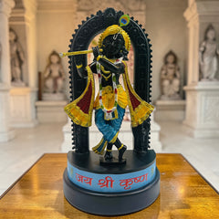 Divine Standing Krishna Idol (8 Inch) – Black and Gold Plated Finish | Elegant Spiritual Home Decor
