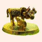 Brass Cow with Calf Idol – 4 Inch | Kamdhenu Statue for Home Temple Décor