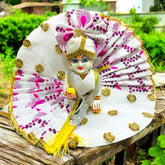 White Laddu Gopal Ji Dress with Turban – Adorned with Golden Floral Design