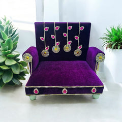 Purple Velvet Designer Sofa, Singhasan Set for Laddu Gopal Ji – Handcrafted with Cushion