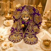 Heavy Designer Dress with Stickable Designer Mukut for Laddu Gopal Ji | Premium Shringar Outfit Set - Dark Purple