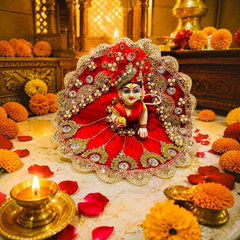Heavy Designer Premium Stone Poshak for Laddu Gopal Ji – Special Janmashtami Dress - Red