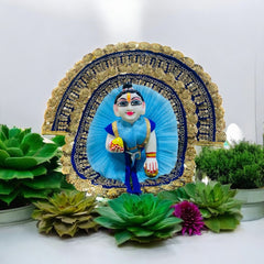 Sky Blue Heavy Laddu Gopal Dress with Pagdi & Golden Lace Border – Designer Poshak