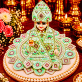 Designer Laddu Gopal Ji Dress Set with Matching Mukut, Patka & Blouse - Seafoam green