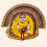 Yellow & Red Heavy Designer Laddu Gopal Ji Dress with Golden Lace & Pagdi