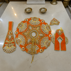 Heavy Designer Dress with Stickable Designer Mukut for Laddu Gopal Ji | Premium Shringar Outfit Set - Orange