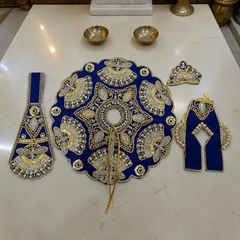 Heavy Designer Dress with Stickable Designer Mukut for Laddu Gopal Ji | Premium Shringar Outfit Set - Blue