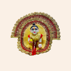 Golden & Red Heavy Designer Laddu Gopal Ji Dress with Golden Lace Border and Pagdi