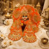 Heavy Designer Dress with Stickable Designer Mukut for Laddu Gopal Ji | Premium Shringar Outfit Set - Orange