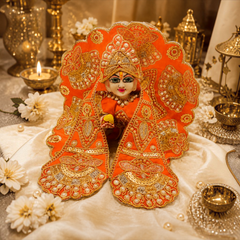 Heavy Designer Dress with Stickable Designer Mukut for Laddu Gopal Ji | Premium Shringar Outfit Set - Orange