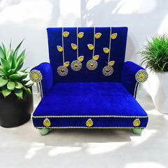 Blue Velvet Singhasan for Laddu Gopal Ji – Heavy Wooden Throne (10x8 Inch Designer Seat)