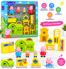 Doll House Play Set with Family Figurines, Furniture & Accessories | Pretend Play House Toy Set for Kids 3+ Years