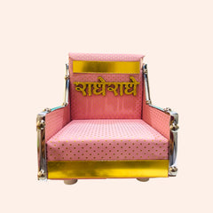 Pink Solid Singhasan for Laddu Gopal Ji with Radhe Radhe Back Sticker – Beautiful & Durable