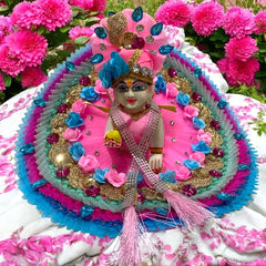 Sky Blue & Pink Laddu Gopal Dress Set with Pagdi & Patka – Handmade & Washable