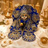 Heavy Designer Dress with Stickable Designer Mukut for Laddu Gopal Ji | Premium Shringar Outfit Set - Blue