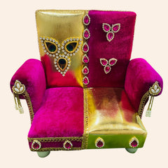 Golden Pink Designer Singhasan for Laddu Gopal Ji – Soft & Comfortable Throne