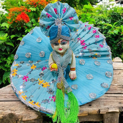 Sky Blue Laddu Gopal Ji Dress with Turban – Elegant Thread Work Design