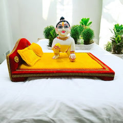 Simple Yellow & Red Bed Set for Laddu Gopal Ji With 2 Pillows