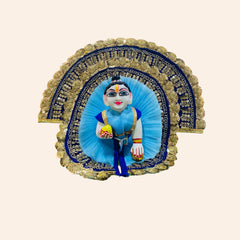 Sky Blue Heavy Laddu Gopal Dress with Pagdi & Golden Lace Border – Designer Poshak