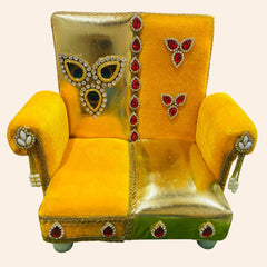 Golden Yellow Designer Singhasan for Laddu Gopal Ji – Elegant Throne for Home Temple