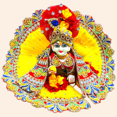 Premium Yellow Heavy Dress for Laddu Gopal Ji with Turban – Floral Design & Rich Border Work