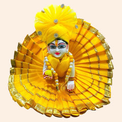 Yellow Net Laddu Gopal Ji Dress with Golden Lace – Elegant Designer Poshak for Krishna