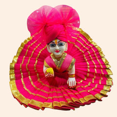 Pink Net Laddu Gopal Ji Dress with Golden Lace – Elegant Designer Poshak