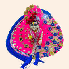 Elegant Pink & Blue Floral Dress with Pagdi for Laddu Gopal Ji – Premium Washable Fabric
