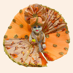 Elegant Orange Net Dress with Pagdi for Laddu Gopal Ji – Simple & Beautiful Design