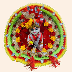 Heavy Decorated Red & Light Green Dress with Pagdi for Laddu Gopal Ji – Premium Festive Wear