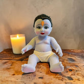 10 Inch Silicone Baal Laddu Gopal Ji Idol – Sky Blue Color | Soft Silicone Krishna Murti for Home Temple & Janmashtami Decor