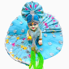 Sky Blue Laddu Gopal Ji Dress with Turban – Elegant Thread Work Design