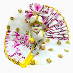 White Laddu Gopal Ji Dress with Turban – Adorned with Golden Floral Design