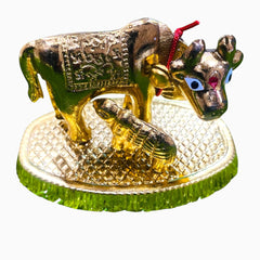 Brass Cow with Calf Idol – 4 Inch | Kamdhenu Statue for Home Temple Décor