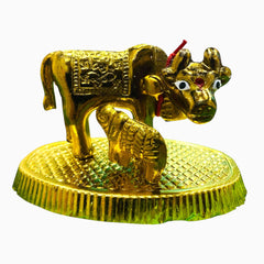 Brass Cow with Calf Idol – 4 Inch | Kamdhenu Statue for Home Temple Décor