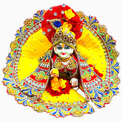 Premium Yellow Heavy Dress for Laddu Gopal Ji with Turban – Floral Design & Rich Border Work