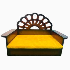 Premium Wooden Yellow Cushion Bed for Laddu Gopal Ji – Handcrafted Royal Design