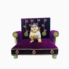 Purple Velvet Designer Sofa, Singhasan Set for Laddu Gopal Ji – Handcrafted with Cushion