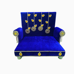Blue Velvet Singhasan for Laddu Gopal Ji – Heavy Wooden Throne (10x8 Inch Designer Seat)
