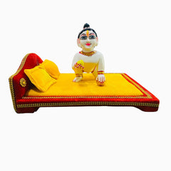 Simple Yellow & Red Bed Set for Laddu Gopal Ji With 2 Pillows