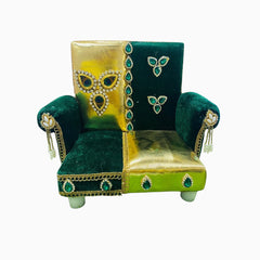 Green & Golden Sofa Set for Laddu Gopal Ji – Handcrafted Royal Seat for Size 3 to 5 Idols