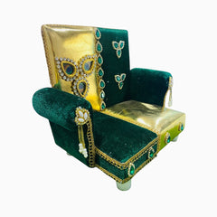 Green & Golden Sofa Set for Laddu Gopal Ji – Handcrafted Royal Seat for Size 3 to 5 Idols