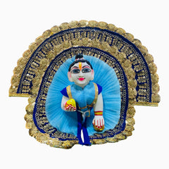 Sky Blue Heavy Laddu Gopal Dress with Pagdi & Golden Lace Border – Designer Poshak